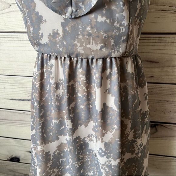 Gap Tan & Grey Patterned Ruffle Neckline A-Line Dress - Picture 3 of 7